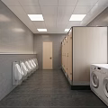 Modern Dormitory Room With Bunk Beds Desks Cabinets Windows And Gray Floor