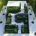 Stone Stairs in Outdoor Landscaped Garden with Greenery Trees Grass and Open Space