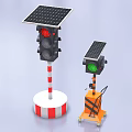 Solar Powered Traffic Lights With Fixed Red White Base And Mobile Orange Cart Green Light