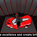 Red Ferrari Sports Car with Open Doors in Modern Showroom Shiny Black Floor