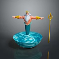 Mythical Poseidon With Golden Crown White Beard Blue Mermaid Tail Trident And Water Whirlpool