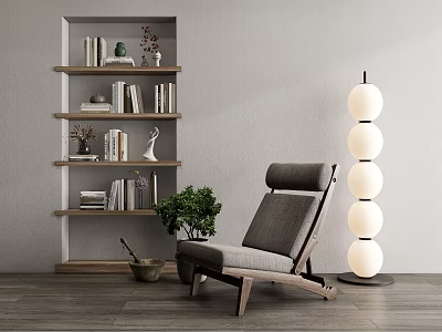 Quiet Sofa Chair Leisure Chair Decoration Combination Floor Lamp Green Plant Potted Plant 3d model