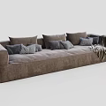 Warm Brown Large Sofa With Multiple Plush Cushions And Soft Throw Blanket On Armrest 3d model