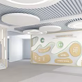 Modern Kindergarten Interior With Circular Ceiling Lights White Slatted Partitions Bookshelves And Slide