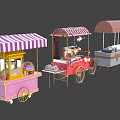 Colorful Mobile Food Carts With Striped Canopies And Vending Windows