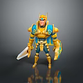 Armored Warrior Man With Gold Blue Armor Helmet And Sword 3D Character