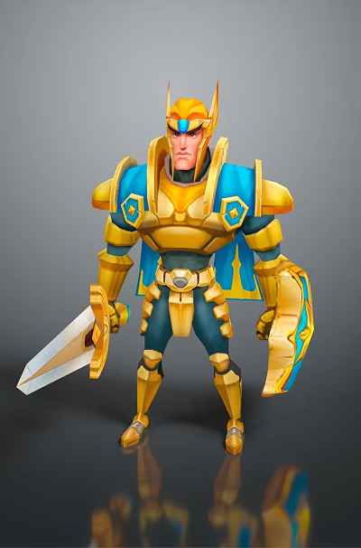 Armored Warrior Man With Gold Blue Armor Helmet And Sword 3D Character 3d model Armored Warrior Man With Gold Blue Armor Helmet And Sword 3D Character 3d model