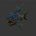Fantasy Fish Character With Colorful Scales Sharp Spines And Fierce Teeth
