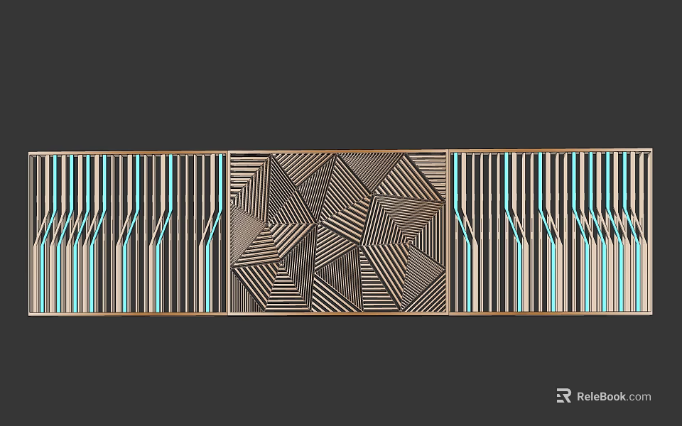 Elegant Feature Wall With Intricate Geometric Patterns And Colorful Striped Designs 3d model 