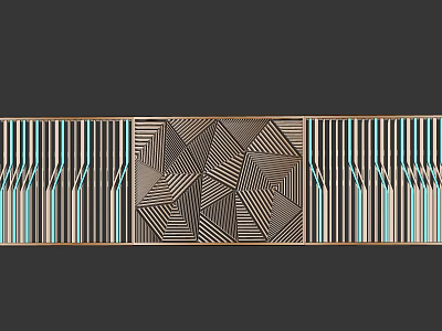 Elegant Feature Wall With Intricate Geometric Patterns And Colorful Striped Designs 3d model