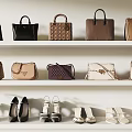 Stylish Fashion Handbags on Shelf Display with Various Designs and Colors
