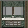 Luxury Bathroom Wash Basin With Marble Countertop Large Mirror And Storage Cabinets