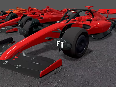 Red F1 Race Car With Streamlined Body Large Racing Wheels On Gravel 3d model