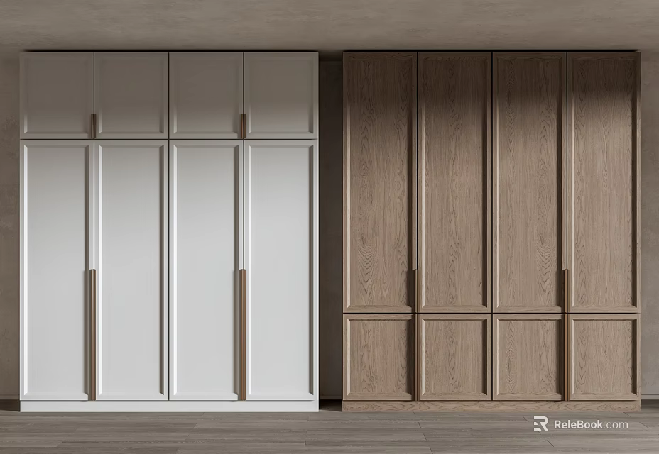 Modern White And Wooden Wardrobe Designs With Sliding Doors And Storage Spaces 3d model 