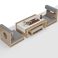 Modern Tea Table and Gray Cushioned Chairs Set with Wooden Frame and Simple Design