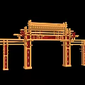 Golden Chinese Style Archway Photo Check-in Spot With Red Decorations Intricate Carvings Black Background Reflections