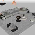 Modern Beige L Shaped Sofa With Round Coffee Table And Accent Chair