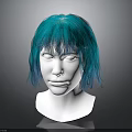 White Head Model Featuring Turquoise Short Hair With Bangs And Facial Features