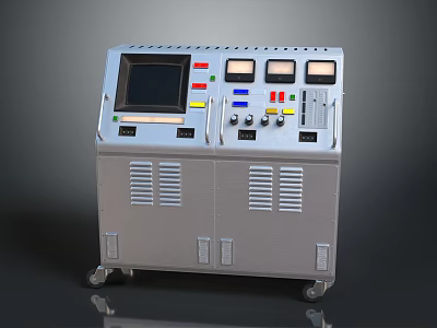 Industrial Control Equipment With Display Screen Meters Buttons And Mobile Wheels 3d model