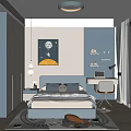 Modern Kids Room Interior Design With Bed Desk Decorative Painting And Rug