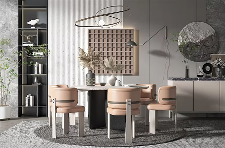 Modern Restaurant Dining Table and Chair Sideboard Restaurant Chandelier 3d model