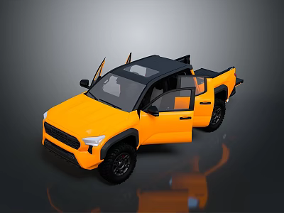 Yellow Modern Pickup Truck With Open Doors Black Roof And Off Road Design 3d model