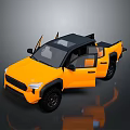 Yellow Modern Pickup Truck With Open Doors Black Roof And Off Road Design