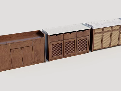 Elegant Modern Wooden Sideboard With Marble Top And Storage Cabinets Drawers Doors 3d model