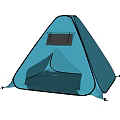 Blue Triangular Camping Tent With Side Storage Pocket And Ground Stakes 3d model
