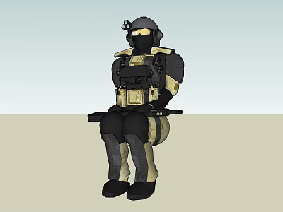 Tactical Game and Movie Character Wearing Helmet Body Armor and Combat Uniform 3d model