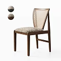 Modern Solid Wood Dining Chair With Woven Rattan Backrest And Patterned Fabric Upholstered Seat