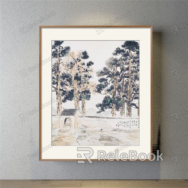 New Chinese Landscape Painting Brown Restaurant Water Ancient Decorative Painting model