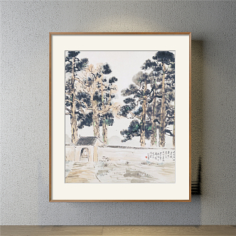 New Chinese Landscape Painting Brown Restaurant Water Ancient Decorative Painting 3d model