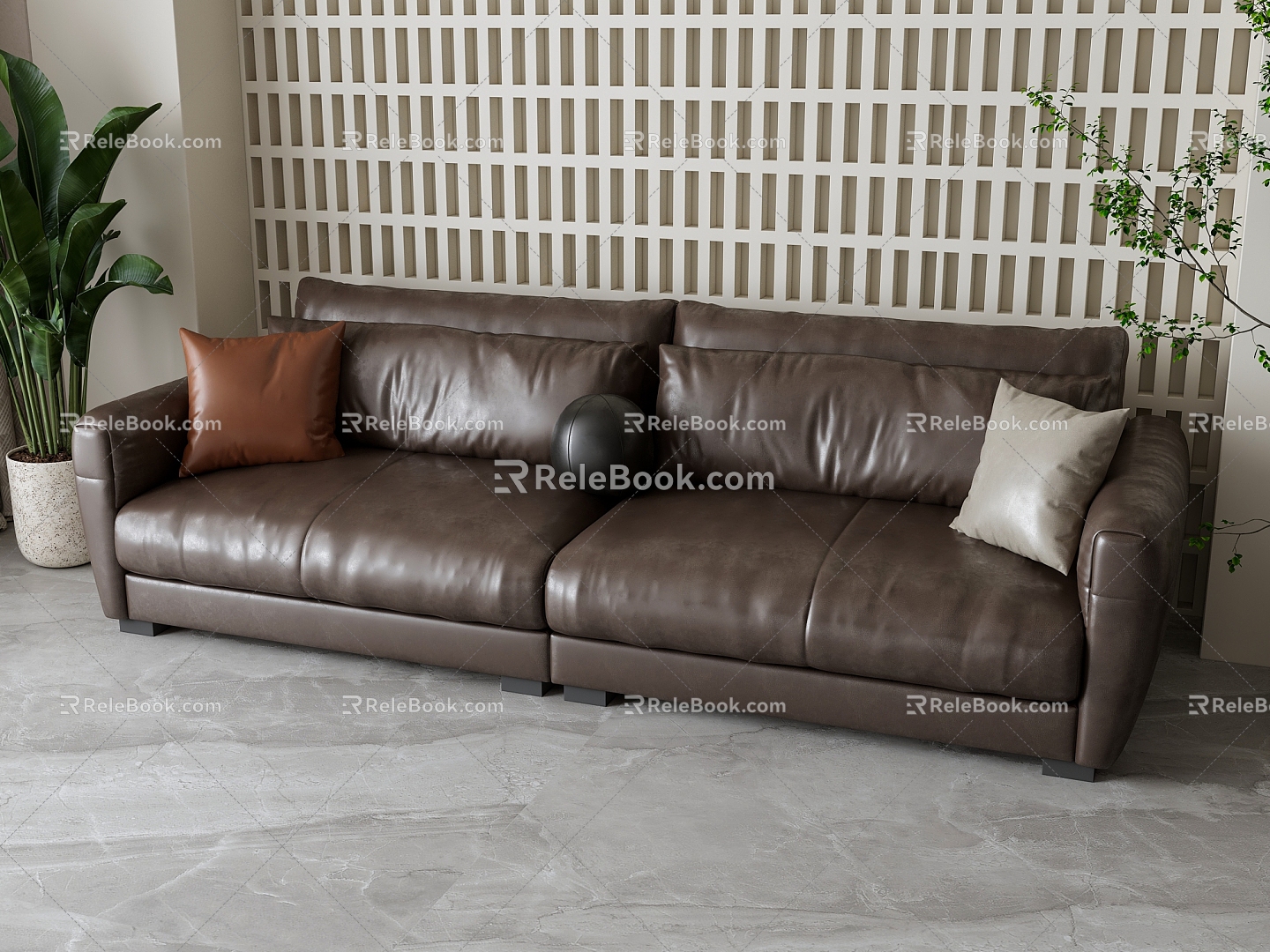 Leather double sofa 3d model