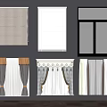 Various Styles of Window Curtains with Pleated Blinds and Striped Patterns