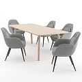 Modern Round Wooden Dining Table Set With Four Gray Upholstered Chairs 3d model