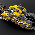 Striking Yellow and Black Futuristic Motorcycle with Thick Tires and Mechanical Details
