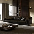 Modern Black Genuine Leather Large Multi Seater Sofa For Luxury Contemporary Living Room Home Decor