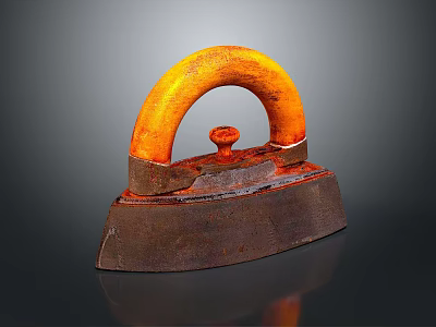 Vintage Iron With Wooden Handle And Metal Base For Household Use 3d model