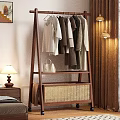 Wooden Ladder Clothes Rack With Hanging Clothes And Rattan Storage Basket