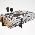 Black and White Veined Marble Coffee Table With Geometric Design Decorative Objects Stacked Books 3d model