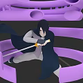 Dynamic Game Movie Character Black Cloak White Top Gray Pants Holding Sword With Purple Rings
