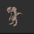 Pale Fantasy Creature 3D Model With Red Eyes Twisted Body And Clawed Limbs