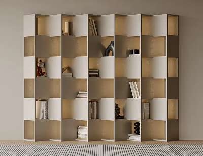 Modern Illuminated Bookshelf Design With Open Grid Shelves Books And Decorative Items 3d model