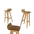Modern Wooden Bar Stools With High Back Design And Sleek Leg Structure 3d model