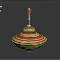 Red And Gold Striped Decorative Weapon With Spinning Top Structure And Metallic Accents