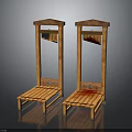 Two Wooden Frame Structures With Seat Platforms Featuring White And Red Stains