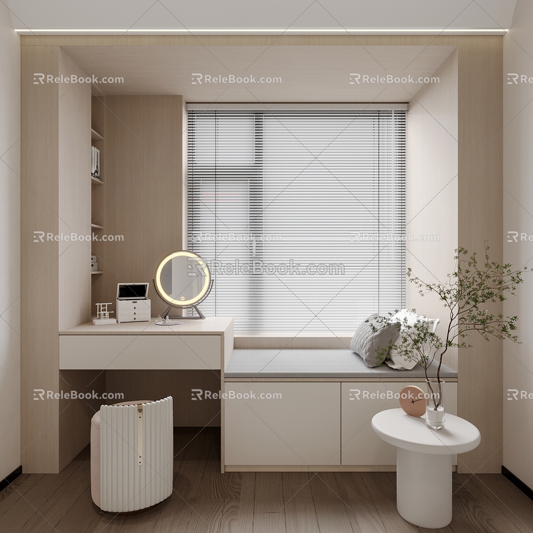 Balcony Bay Window Bookcase Makeup Table 3d model