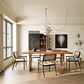Elegant Modern Dining Room Interior With Wooden Dining Table Pendant Light And Artwork