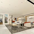 Modern Clothing Store Interior With Display Shelves Counter And Seating